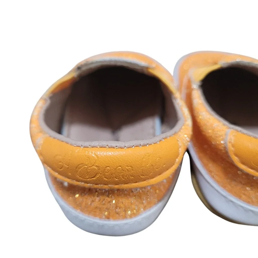 Leather Girl Baby Size 3C Orange Smooth Glitter Slides Flats Shoes‎ A Bear Co